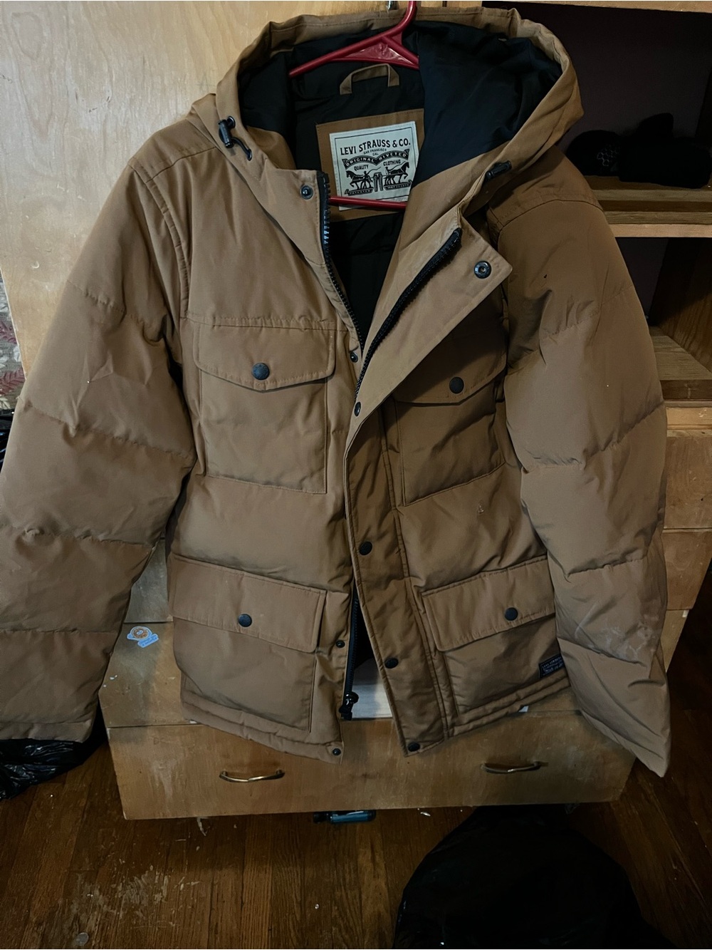 Levi's Men's Tan Hooded Puffer Jacket